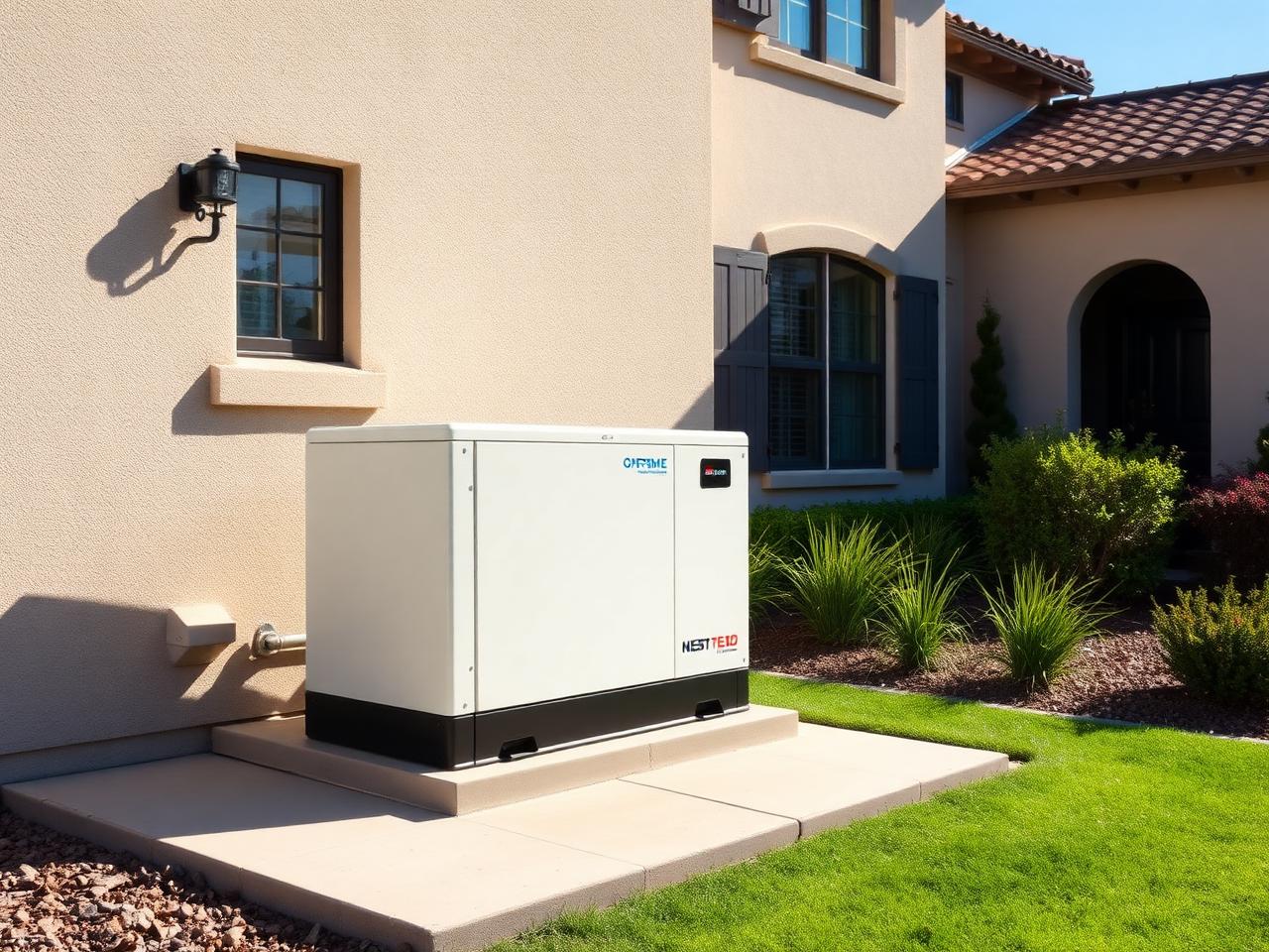 Clean whole-home standby generator installation beside a Southern California home