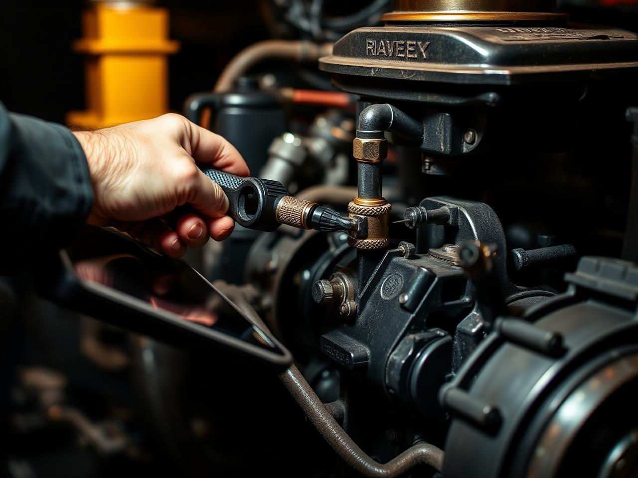 Technician performing diagnostics on a generator engine